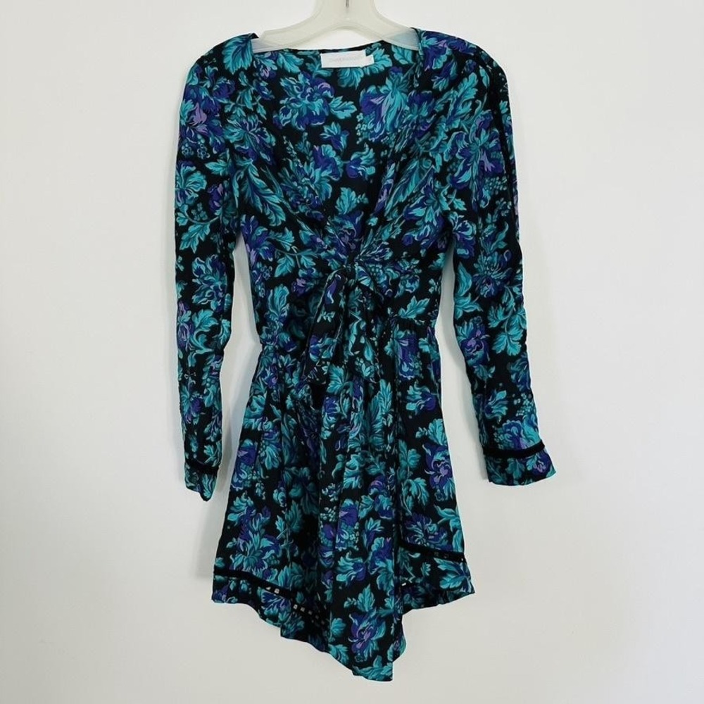 Zimmermann Romper‎ Womens 4 Blue Floral Long Sleeve One Piece Lace Trim Dressy